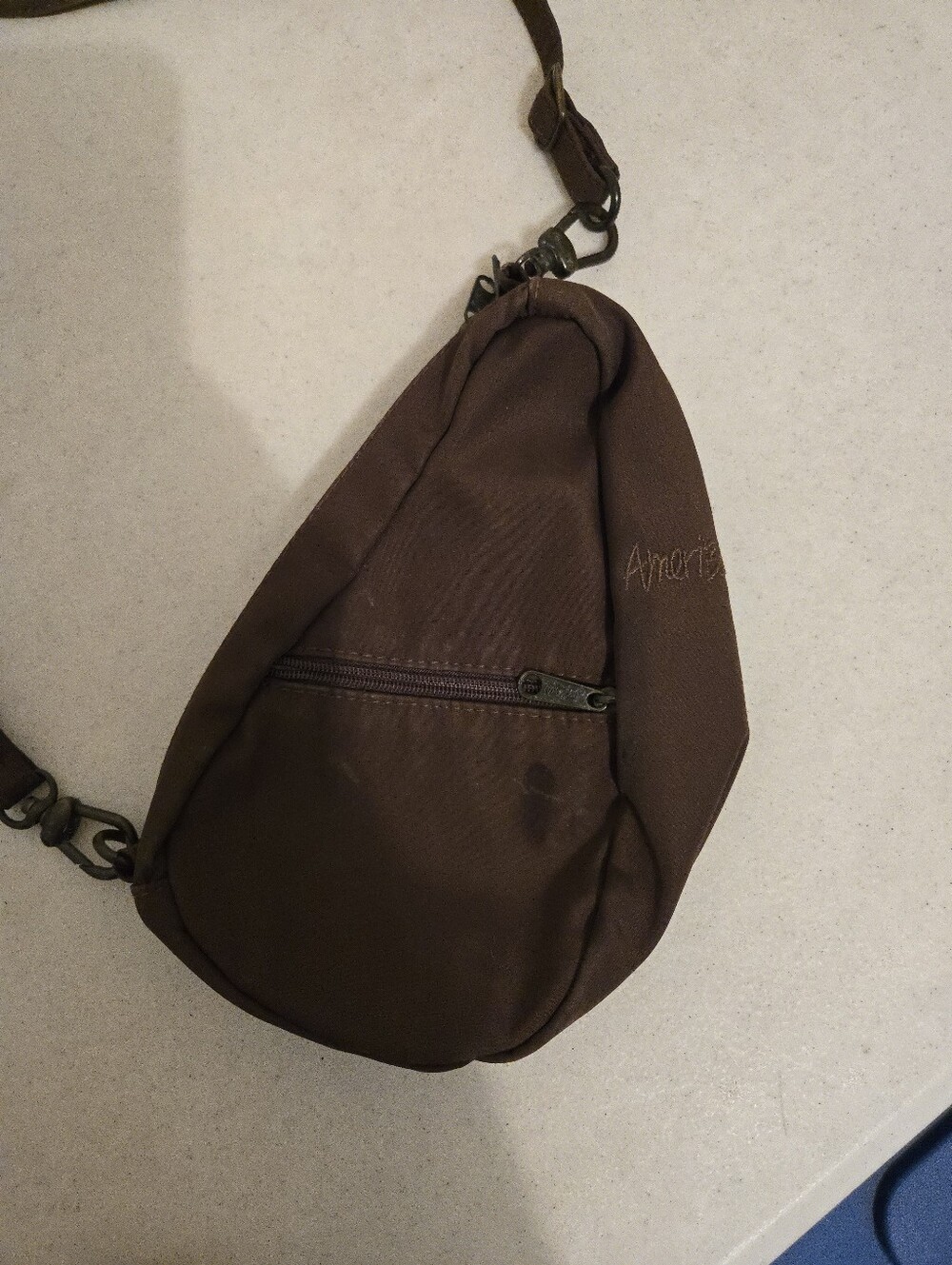 Ameribag Mini Crossbody Adj Removable Strap Brown Nylon Healthy Back Bag